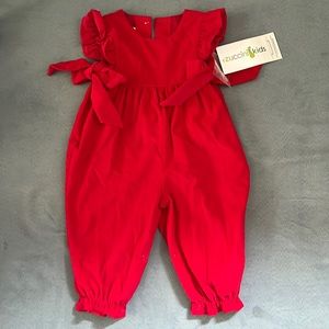NWT Zuccini Kids Long Corduroy Romper in Red, Size 6 months